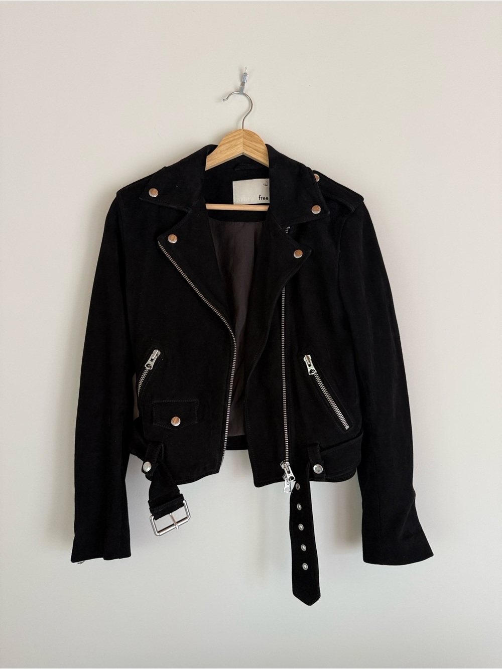 Aritzia Black Suede Moto Jacket with Silver Hardware